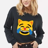 Emoticon Cat Face With Tears Of Joy Cropped Pullover Crew
