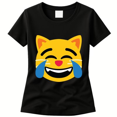 Emoticon Cat Face With Tears Of Joy Womens T-Shirt
