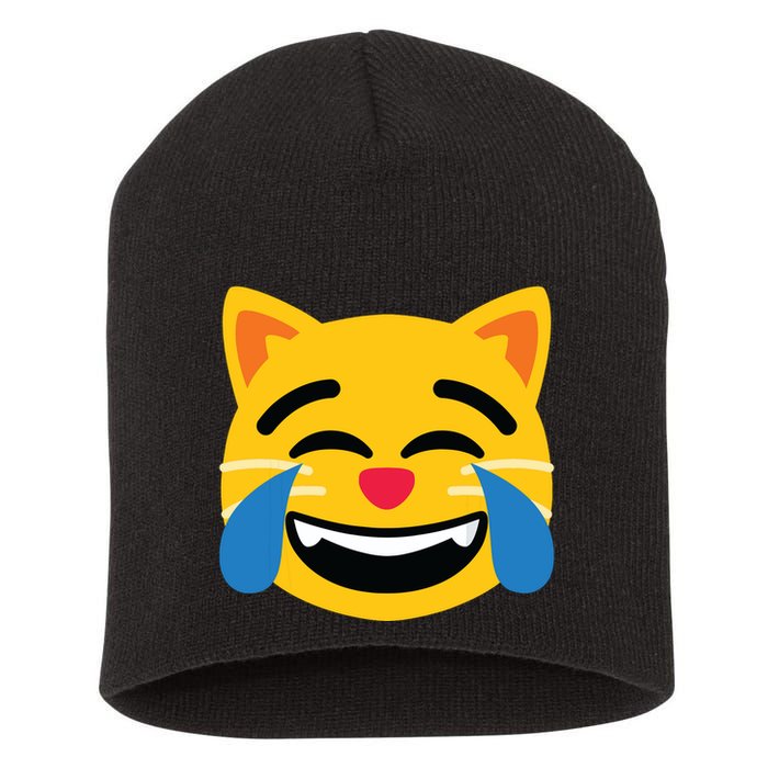 Emoticon Cat Face With Tears Of Joy Short Acrylic Beanie