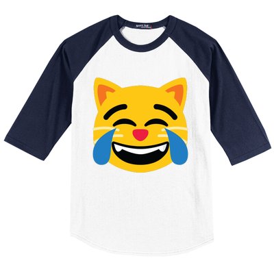 Emoticon Cat Face With Tears Of Joy Baseball Sleeve Shirt