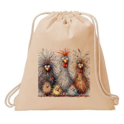 Eagerlys Colorful Funny Chicken Art Crazy Chicken Family Drawstring Bag