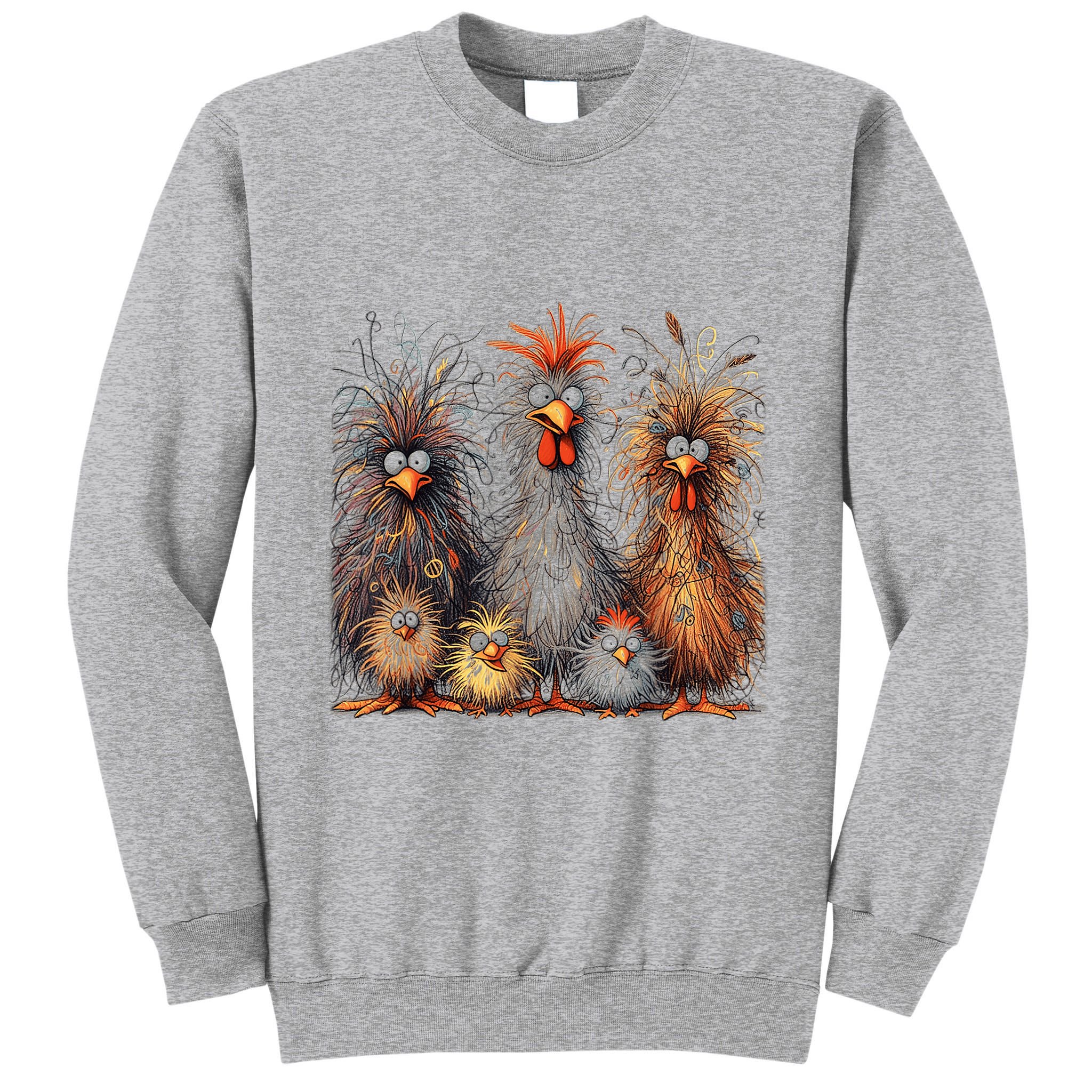 Eagerlys Colorful Funny Chicken Art Crazy Chicken Family Tall Sweatshirt