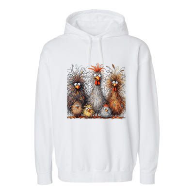 Eagerlys Colorful Funny Chicken Art Crazy Chicken Family Garment-Dyed Fleece Hoodie