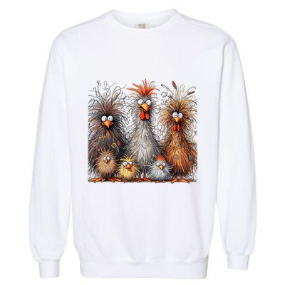 Eagerlys Colorful Funny Chicken Art Crazy Chicken Family Garment-Dyed Sweatshirt