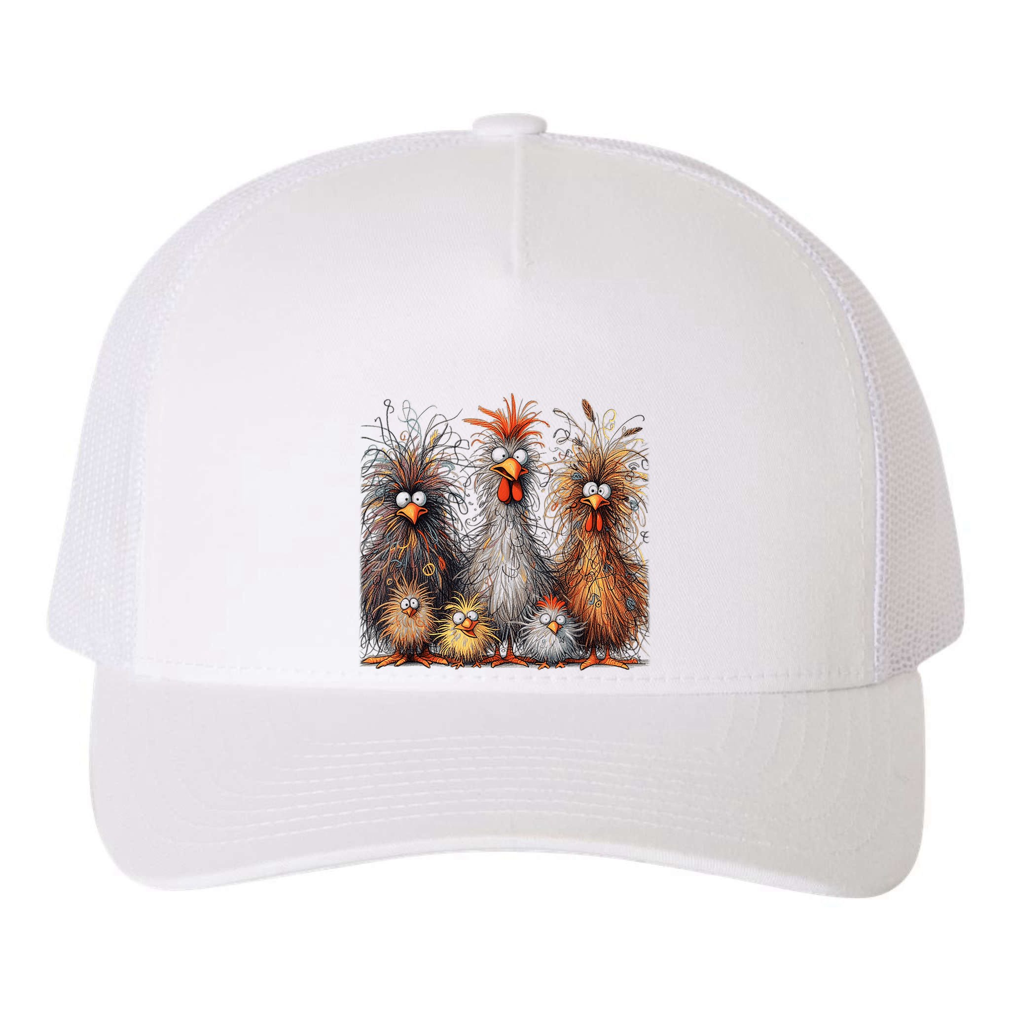 Eagerlys Colorful Funny Chicken Art Crazy Chicken Family Yupoong Adult 5-Panel Trucker Hat