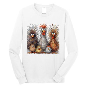 Eagerlys Colorful Funny Chicken Art Crazy Chicken Family Long Sleeve Shirt