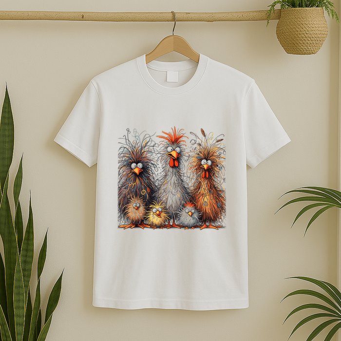 Eagerlys Colorful Funny Chicken Art Crazy Chicken Family T-Shirt