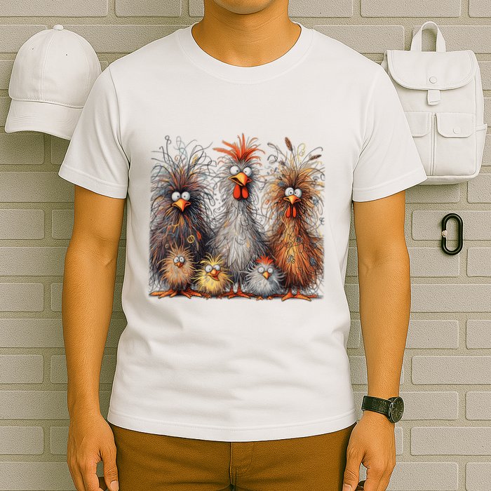 Eagerlys Colorful Funny Chicken Art Crazy Chicken Family T-Shirt