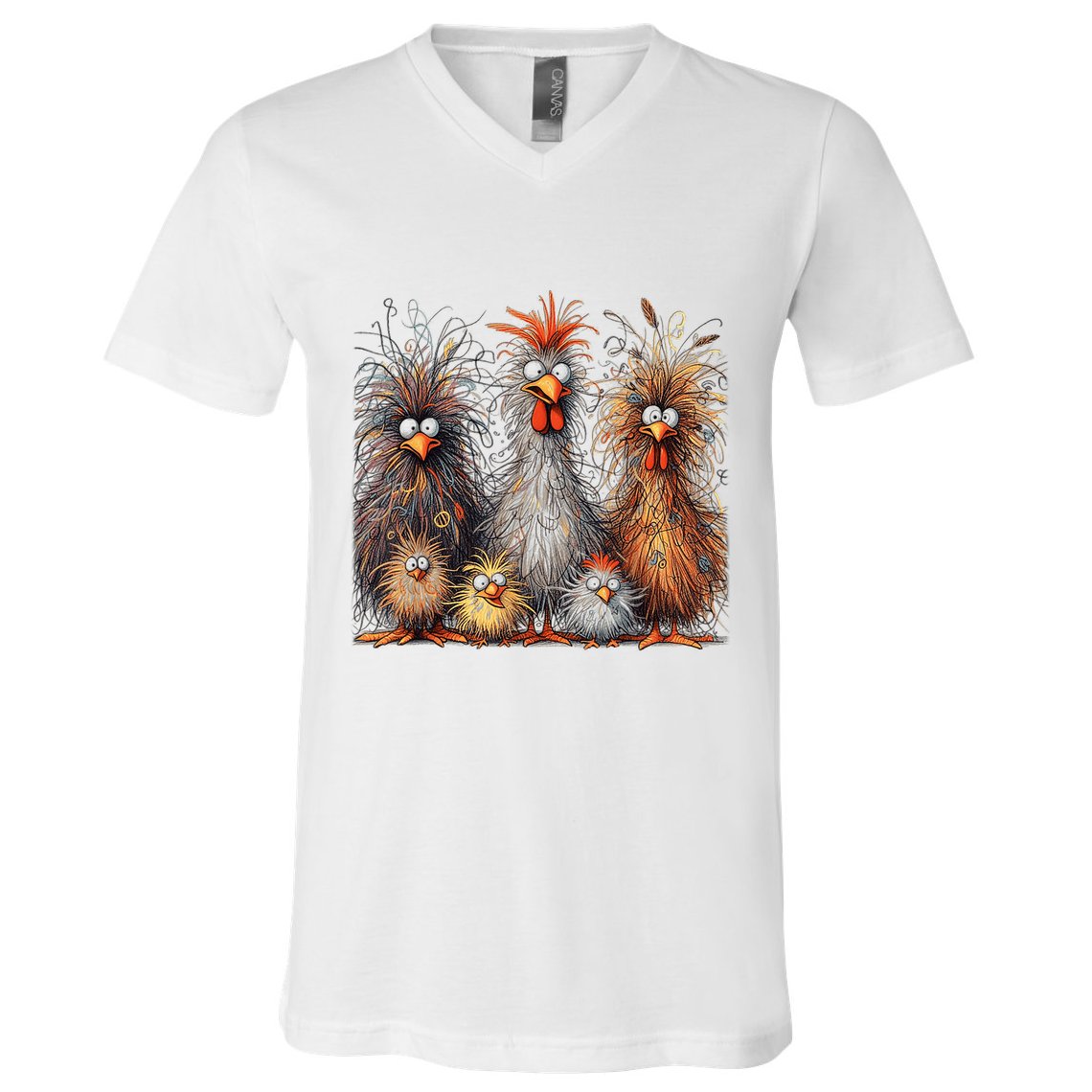 Eagerlys Colorful Funny Chicken Art Crazy Chicken Family V-Neck T-Shirt