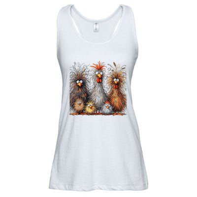 Eagerlys Colorful Funny Chicken Art Crazy Chicken Family Ladies Essential Flowy Tank