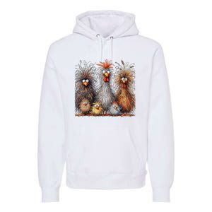 Eagerlys Colorful Funny Chicken Art Crazy Chicken Family Premium Hoodie