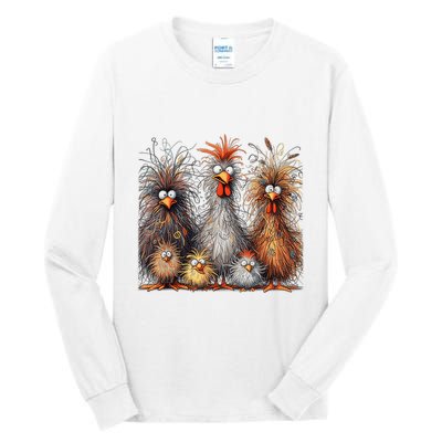 Eagerlys Colorful Funny Chicken Art Crazy Chicken Family Tall Long Sleeve T-Shirt