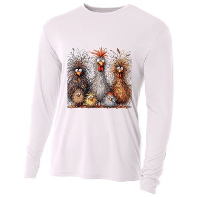 Eagerlys Colorful Funny Chicken Art Crazy Chicken Family Cooling Performance Long Sleeve Crew