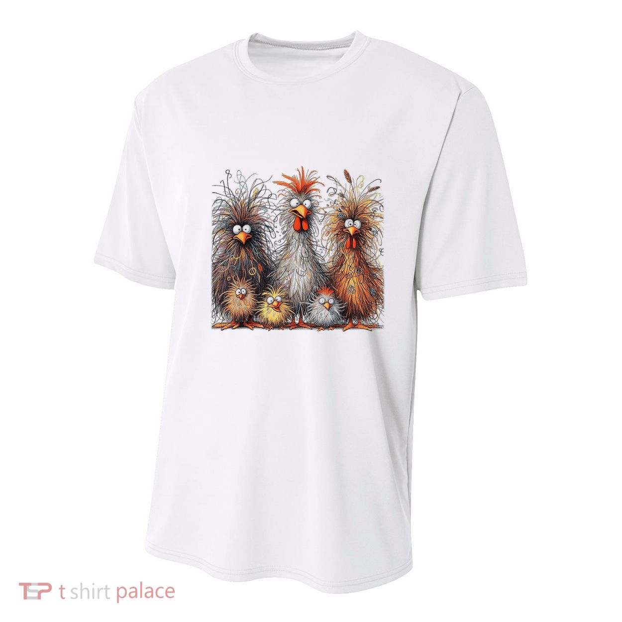 Eagerlys Colorful Funny Chicken Art Crazy Chicken Family Youth Performance Sprint T-Shirt