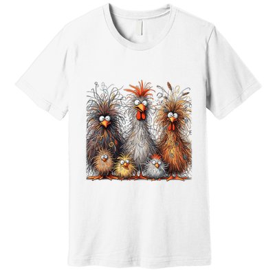 Eagerlys Colorful Funny Chicken Art Crazy Chicken Family Premium T-Shirt