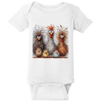 Eagerlys Colorful Funny Chicken Art Crazy Chicken Family Baby Bodysuit
