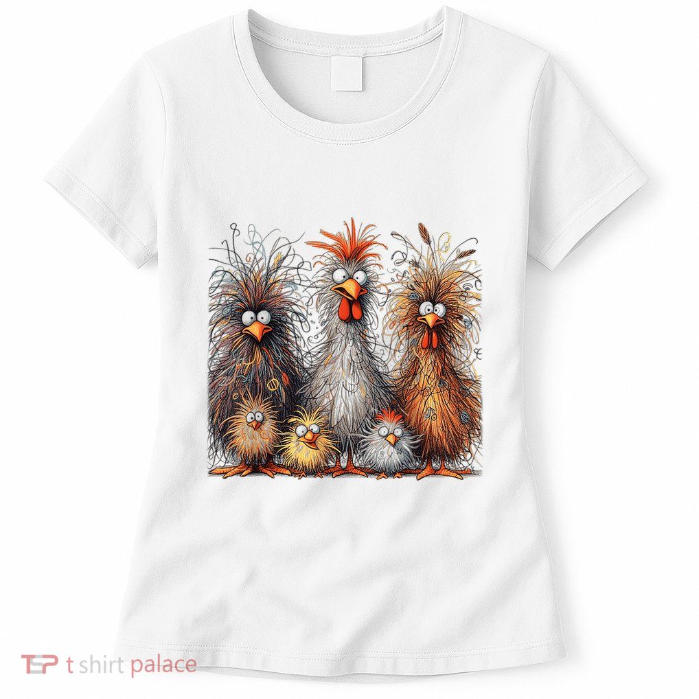 Eagerlys Colorful Funny Chicken Art Crazy Chicken Family Womens T-Shirt