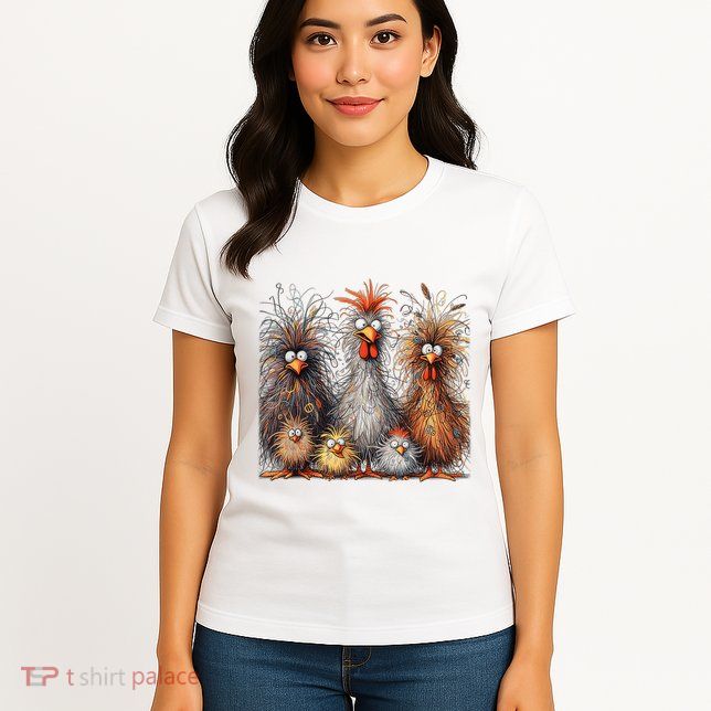 Eagerlys Colorful Funny Chicken Art Crazy Chicken Family Womens T-Shirt