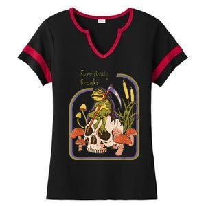 Everybody Croaks Frog Skull Mushroom Everybody Croaks Ladies Halftime Notch Neck Tee