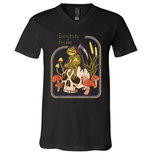 Everybody Croaks Frog Skull Mushroom Everybody Croaks V-Neck T-Shirt