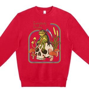 Everybody Croaks Frog Skull Mushroom Everybody Croaks Premium Crewneck Sweatshirt