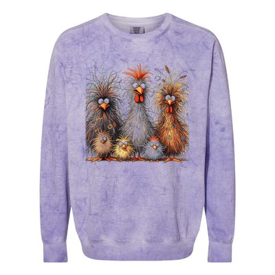 Eagerlys Colorful Funny Chicken Art Crazy Chicken Family Colorblast Crewneck Sweatshirt