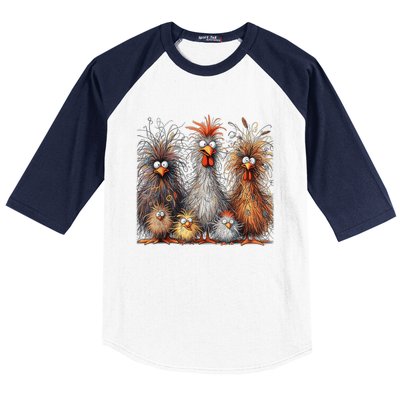 Eagerlys Colorful Funny Chicken Art Crazy Chicken Family Baseball Sleeve Shirt