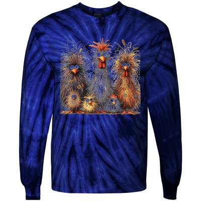 Eagerlys Colorful Funny Chicken Art Crazy Chicken Family Tie-Dye Long Sleeve Shirt