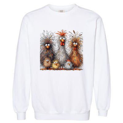 Eagerlys Colorful Funny Chicken Art Crazy Chicken Family Garment-Dyed Sweatshirt