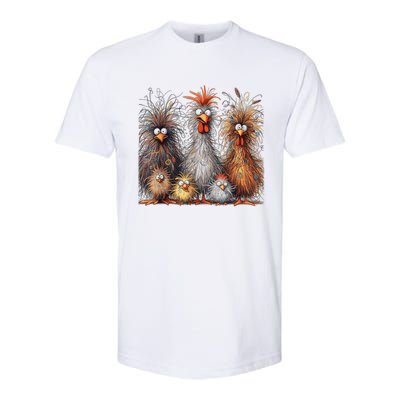 Eagerlys Colorful Funny Chicken Art Crazy Chicken Family Softstyle CVC T-Shirt