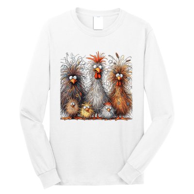 Eagerlys Colorful Funny Chicken Art Crazy Chicken Family Long Sleeve Shirt