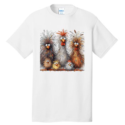 Eagerlys Colorful Funny Chicken Art Crazy Chicken Family Tall T-Shirt