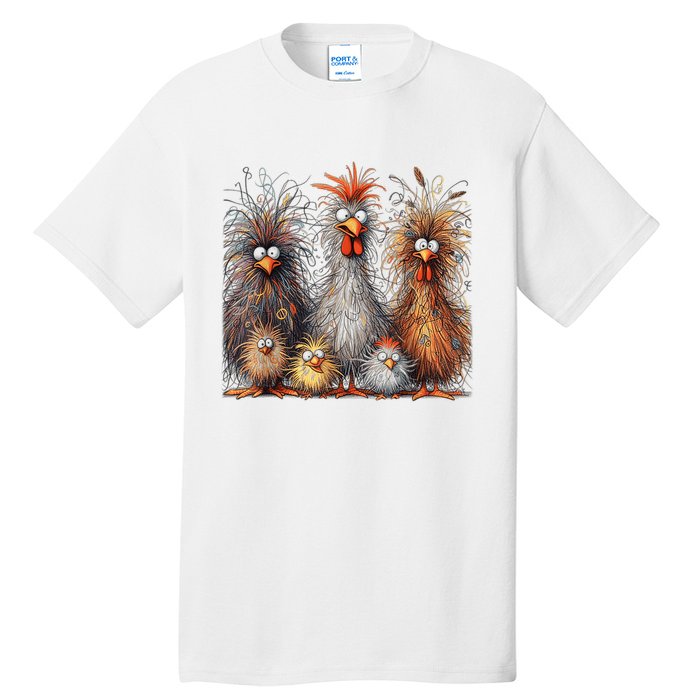 Eagerlys Colorful Funny Chicken Art Crazy Chicken Family Tall T-Shirt