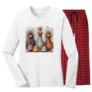 Eagerlys Colorful Funny Chicken Art Crazy Chicken Family Women's Long Sleeve Flannel Pajama Set 