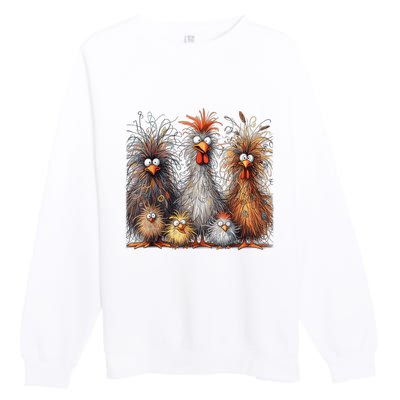 Eagerlys Colorful Funny Chicken Art Crazy Chicken Family Premium Crewneck Sweatshirt