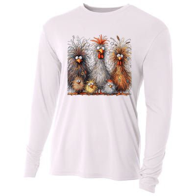 Eagerlys Colorful Funny Chicken Art Crazy Chicken Family Cooling Performance Long Sleeve Crew