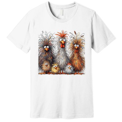 Eagerlys Colorful Funny Chicken Art Crazy Chicken Family Premium T-Shirt