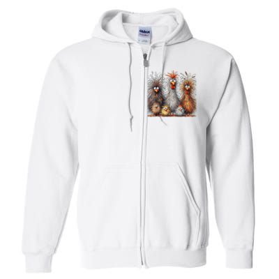 Eagerlys Colorful Funny Chicken Art Crazy Chicken Family Full Zip Hoodie