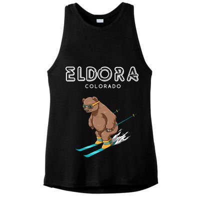 Eldora Colorado Funny Ski Grizzly Bear Gift Ladies PosiCharge Tri-Blend Wicking Tank