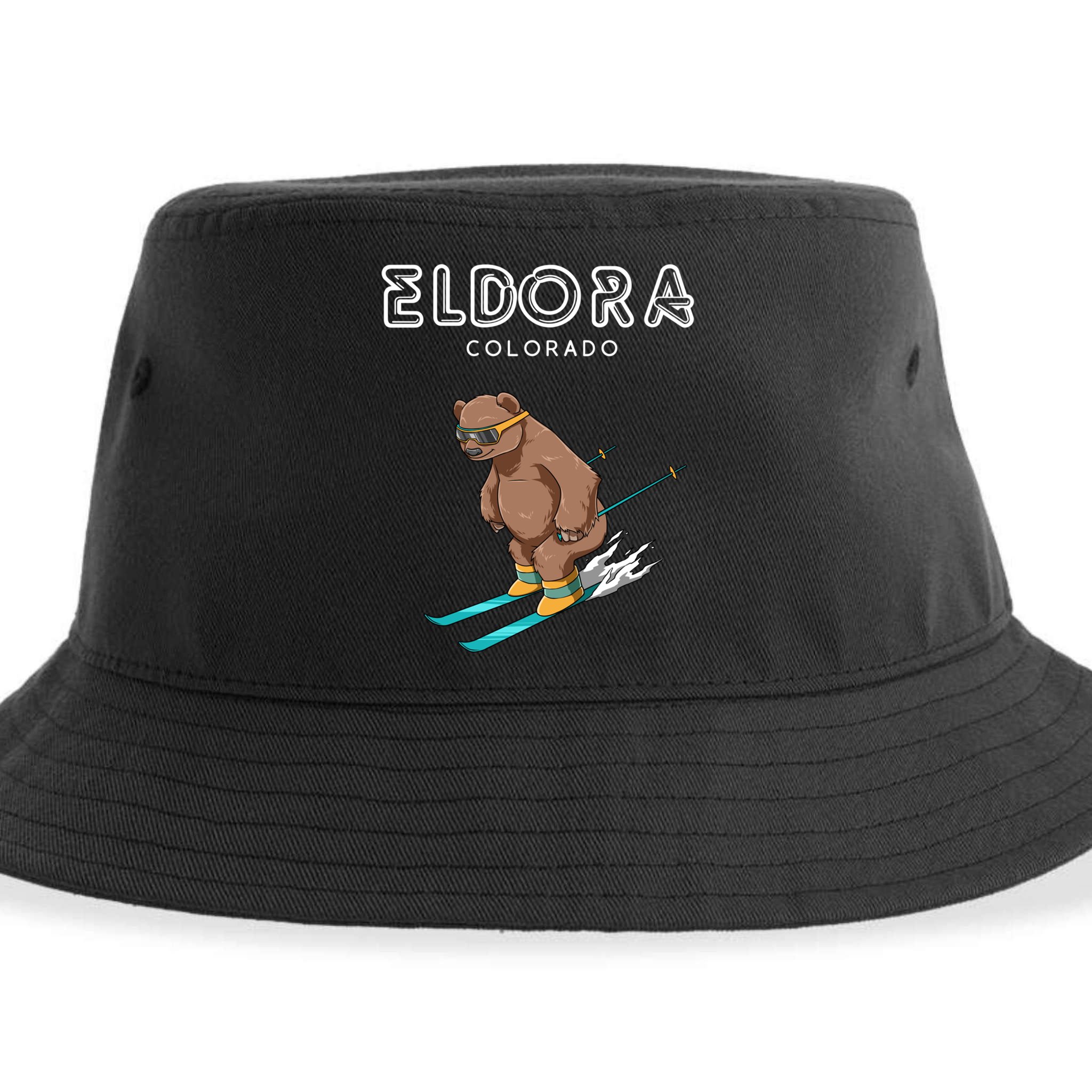 Eldora Colorado Funny Ski Grizzly Bear Gift Sustainable Bucket Hat