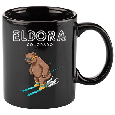 Eldora Colorado Funny Ski Grizzly Bear Gift 11oz C Handle Ceramic Mug
