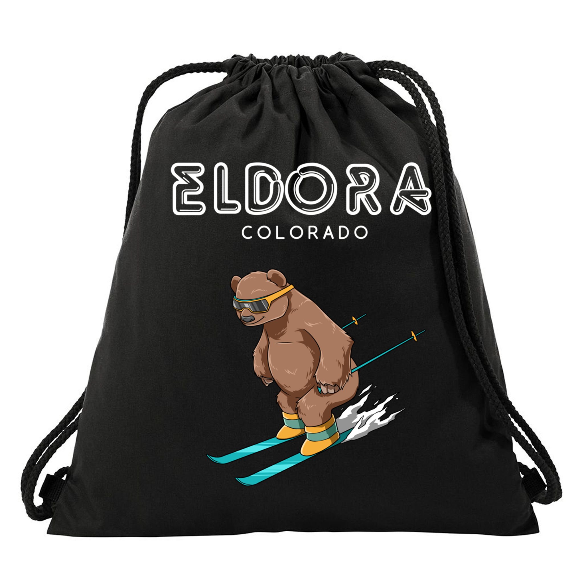 Eldora Colorado Funny Ski Grizzly Bear Gift Drawstring Bag