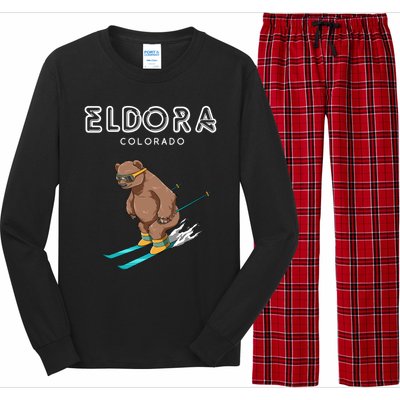 Eldora Colorado Funny Ski Grizzly Bear Gift Long Sleeve Pajama Set