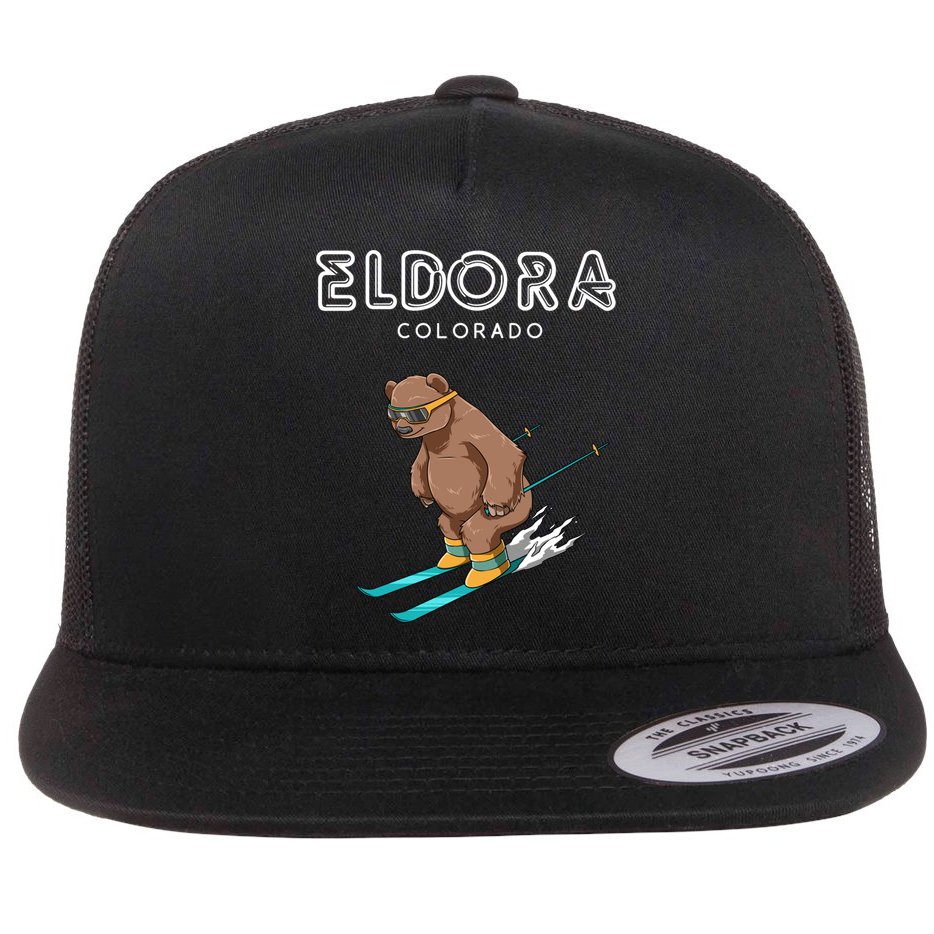 Eldora Colorado Funny Ski Grizzly Bear Gift Flat Bill Trucker Hat