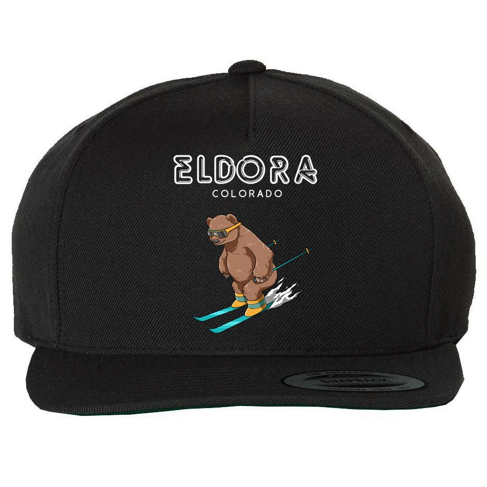 Eldora Colorado Funny Ski Grizzly Bear Gift Wool Snapback Cap