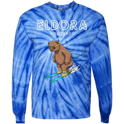 Eldora Colorado Funny Ski Grizzly Bear Gift Tie-Dye Long Sleeve Shirt