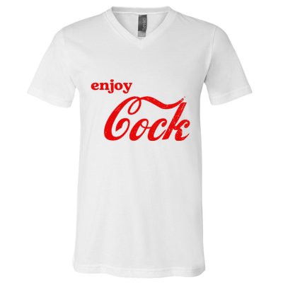 Enjoy Cock Funny Parody Logo Gift V-Neck T-Shirt