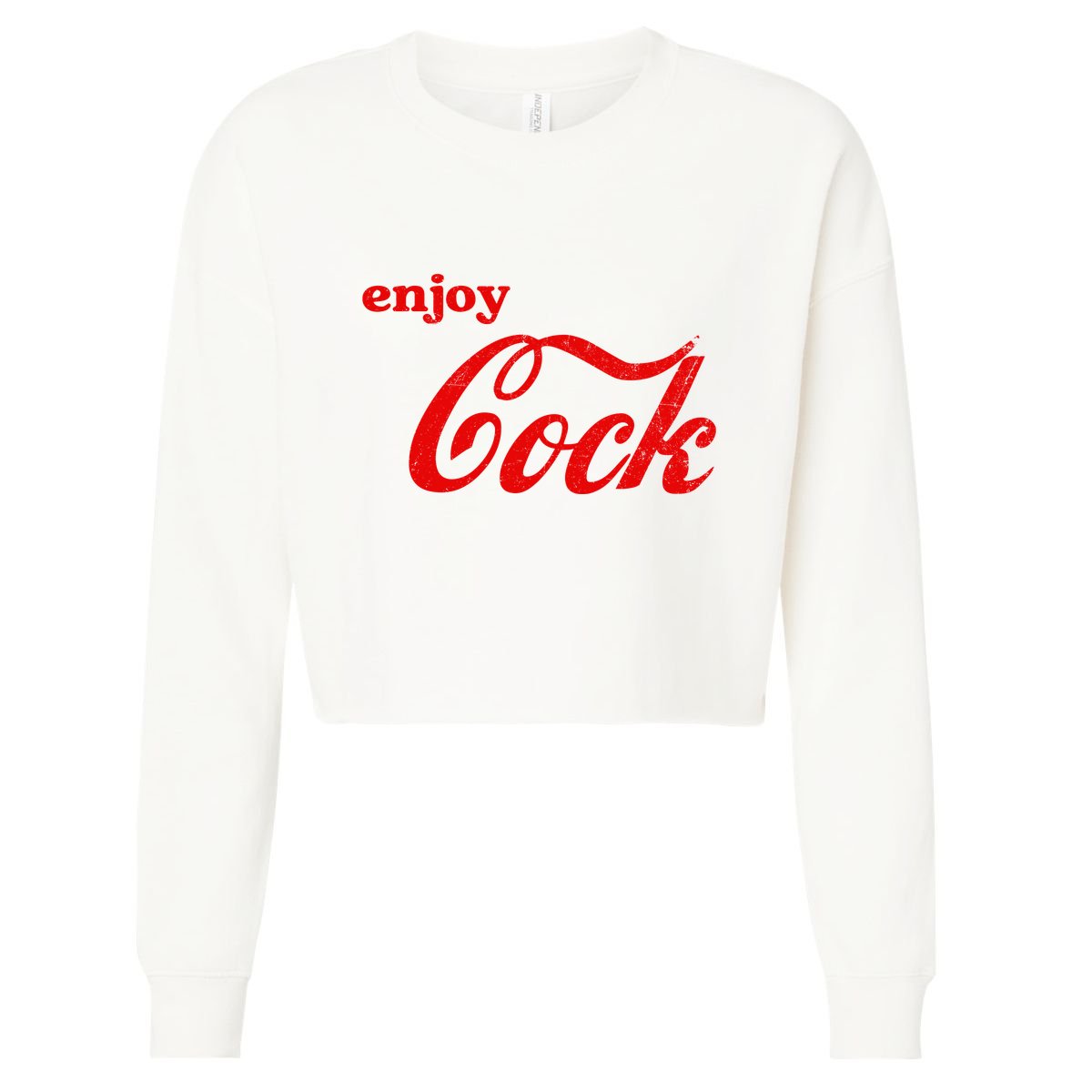 Enjoy Cock Funny Parody Logo Gift Cropped Pullover Crew