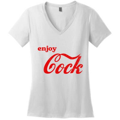 Enjoy Cock Funny Parody Logo Gift Women's V-Neck T-Shirt