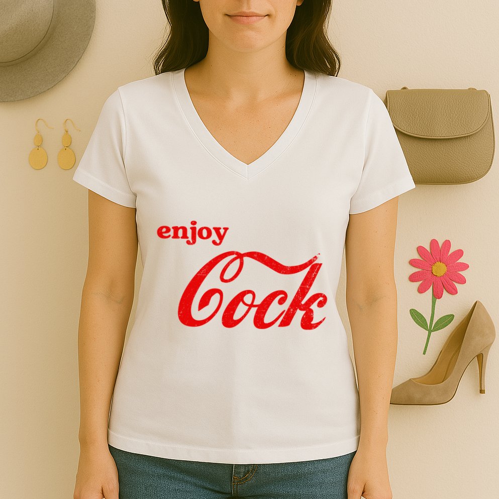 Enjoy Cock Funny Parody Logo Gift Women's V-Neck T-Shirt